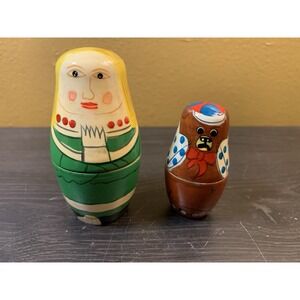 Vintage Wooden Nesting Dolls Set Girl Angel Bear‎ Colorful 3 Inch